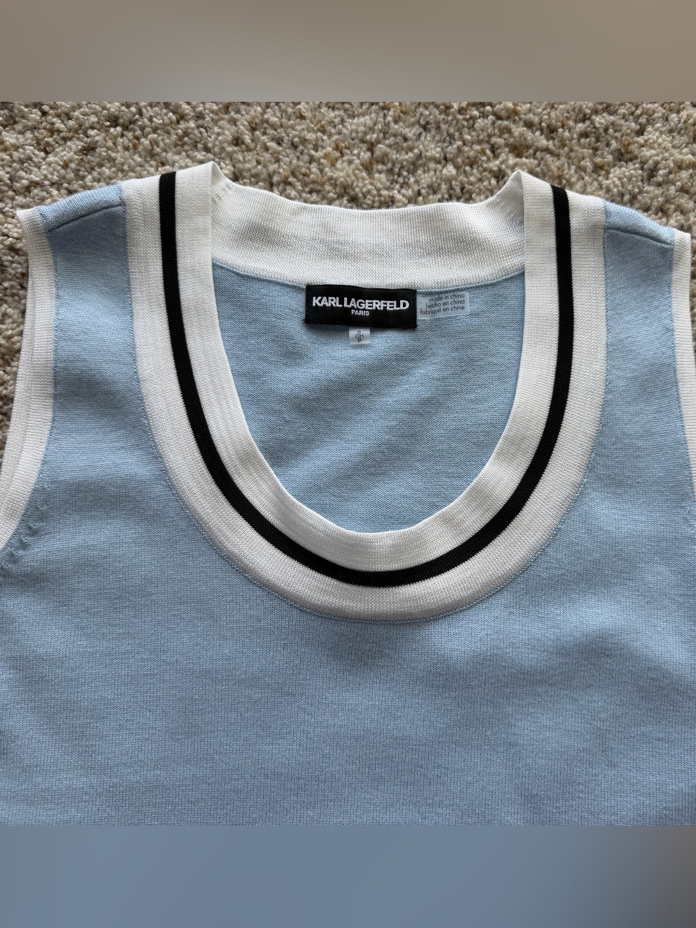 Karl Lagerfeld Sky Blue Sleeveless camisole with White & Black Trim - Picture 4 of 6